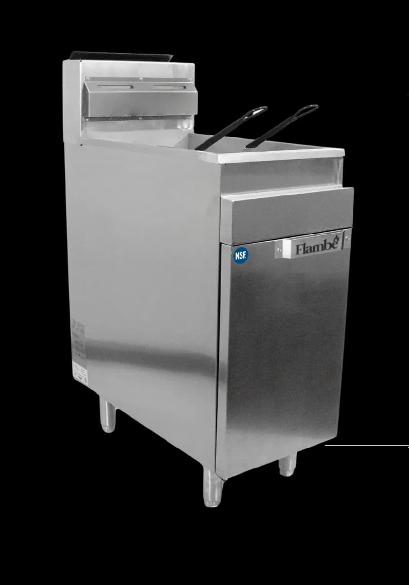 Freidora marca flambe AI 3 quemadores 35,000 btu por quemador, 20 LTS, 2 cana, freidora, se vende en caja de 1