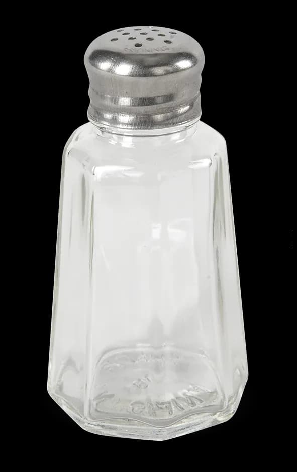 Salero D vidrio tapa plana redonda 1 Oz, saleros, se vende en caja de 12