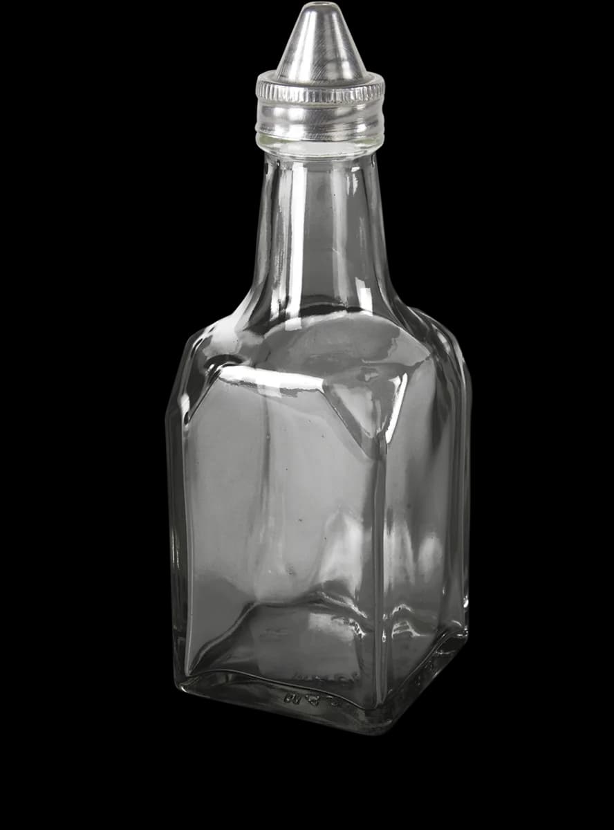 Botella cuadrada vidrio P vinagre/aceite 6 Oz, saleros, se vende en caja de 72