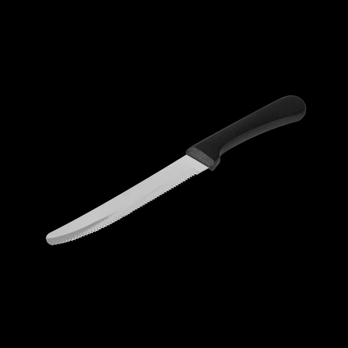 Cuchillo mesa sierra 4" M plástico punta redonda blister, cubiertos, se vende en caja de 36