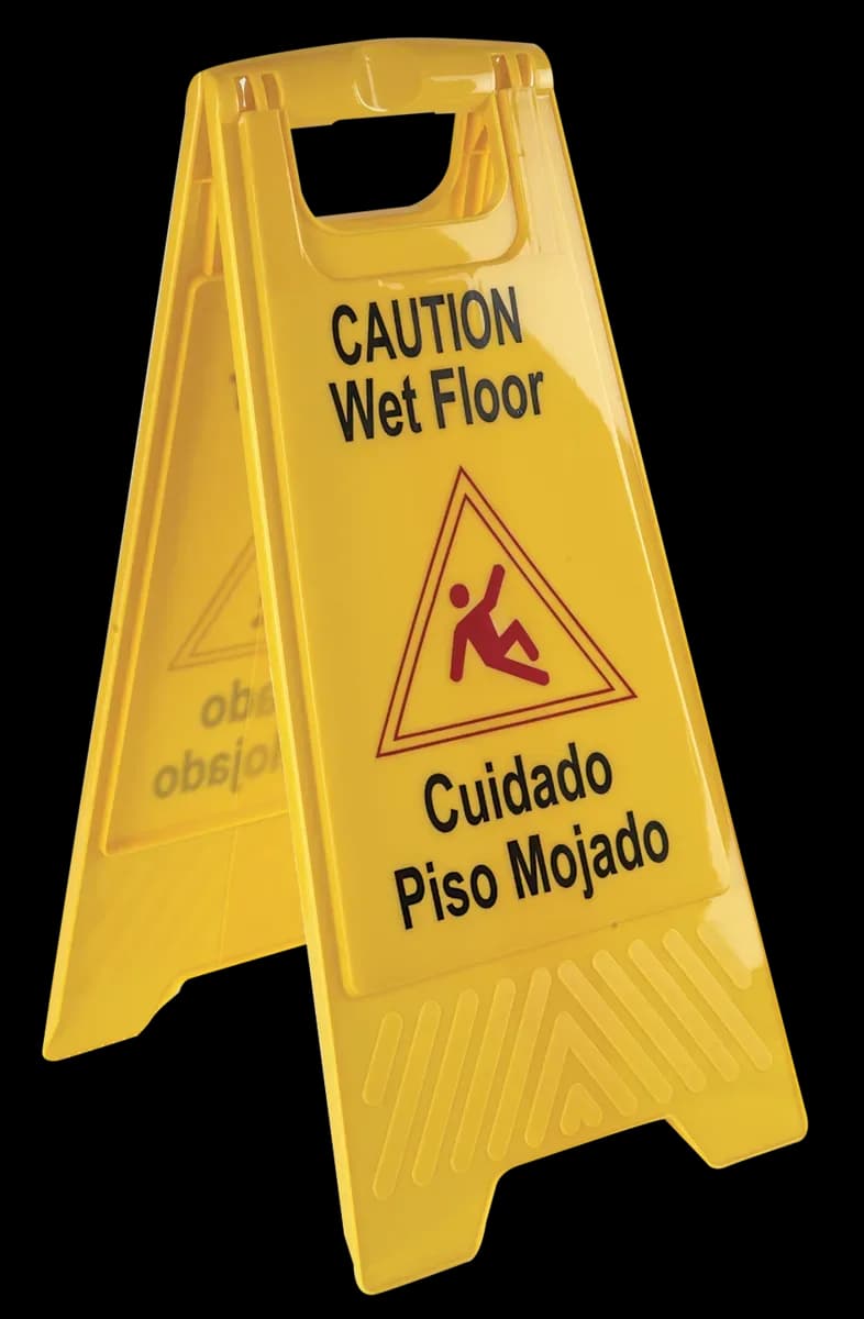 Letrero "piso mojado" precaucion amarillo plástico, letreros, se vende en caja de 10