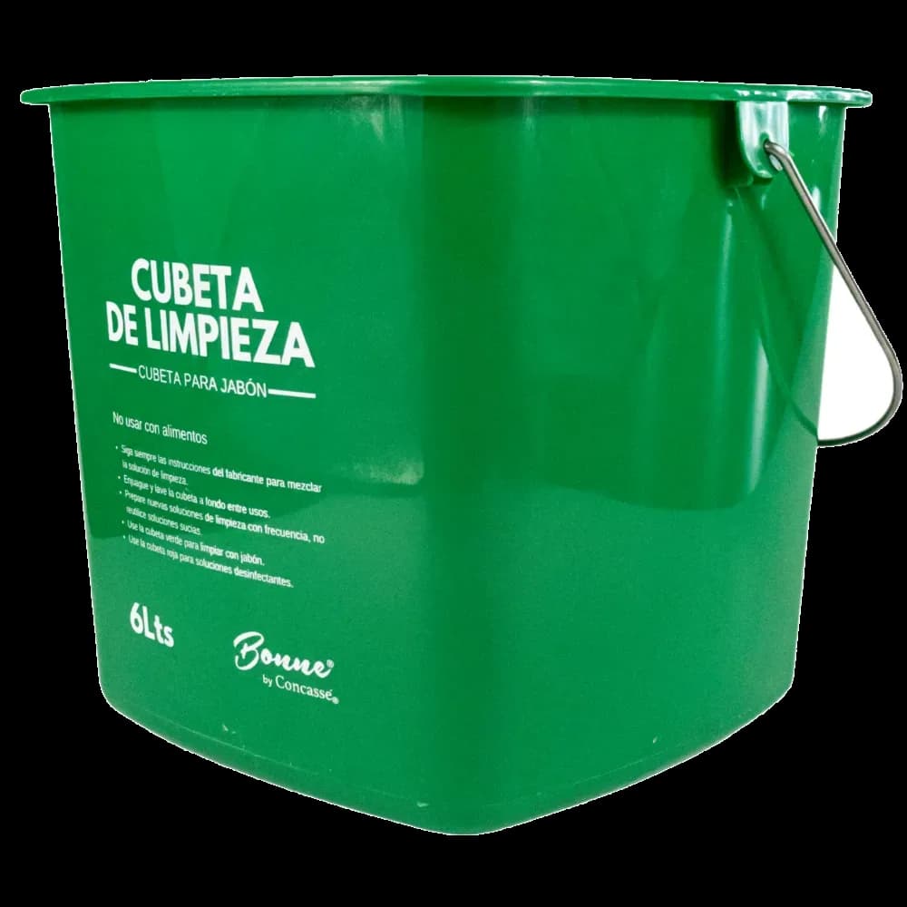 Tina para limpieza color verde para solucion jabon 6L PP "bucket", bucket, se vende en caja de 6