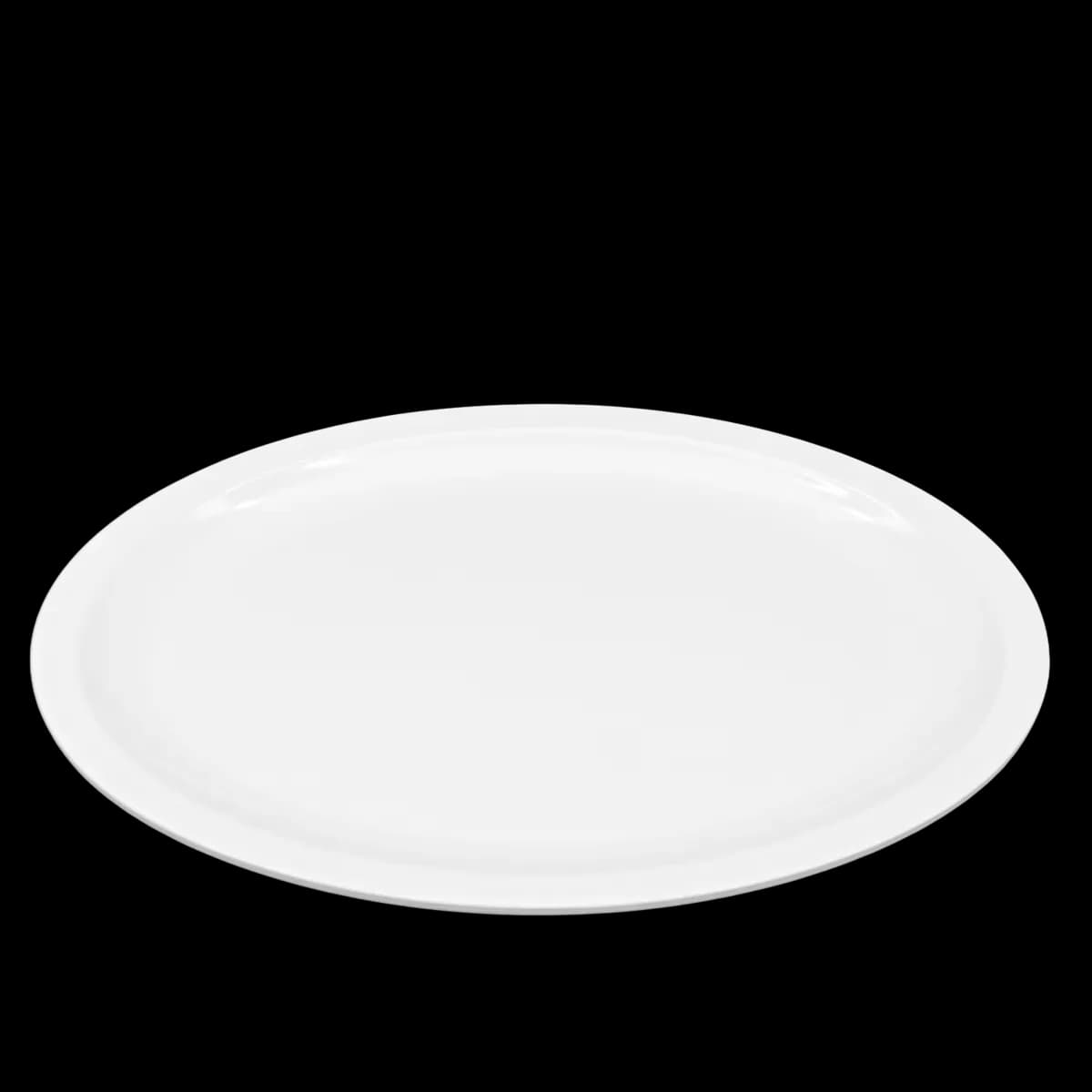 Platon de melamina oval de 29 cms,color blanco, melamina economica, se vende en caja de 72