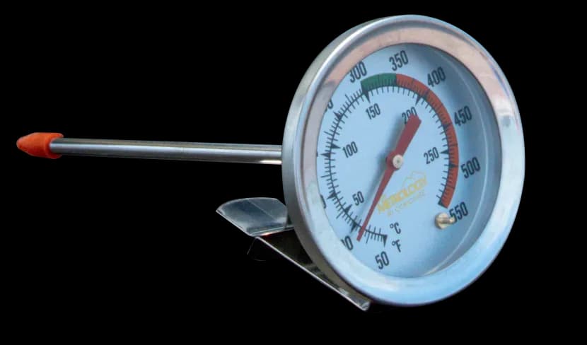 Termometro para freidora y ducle 2" de diámetro 5" de largo 50F A 500F, termometros, se vende en caja de 6