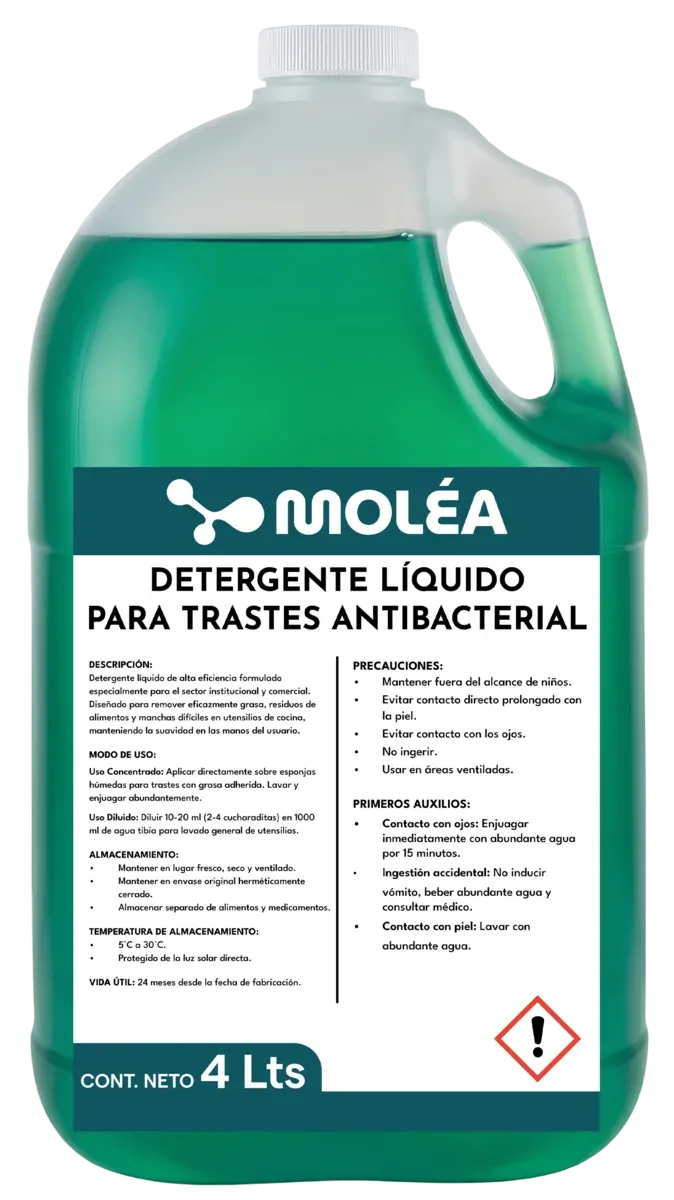 Detergente trastes antibacterial, quimicos limpieza, se vende en caja de 3