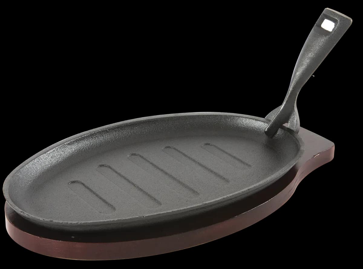 Sarten de hierro fundido 12.7" X 7.8" X 1.6" oval con base, comales, se vende en caja de 6