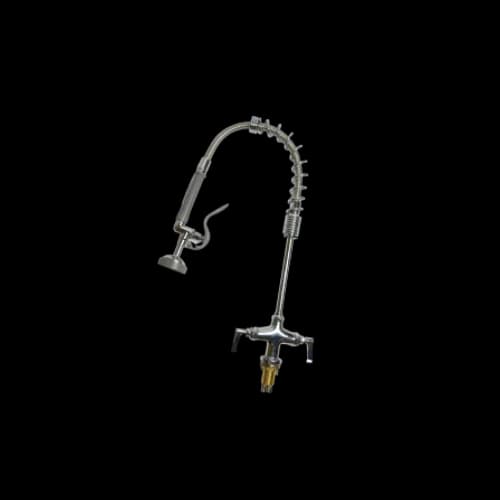 Mini llave de prelavado a piso, mezladora, con cartuchos de ceramica, spray standard, tubo, resorte y bracket de pared, nsf, griferia, se vende en caja de 1